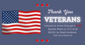 BLISS Car Wash Honors Veterans with a Complimentary Sparkle Wash